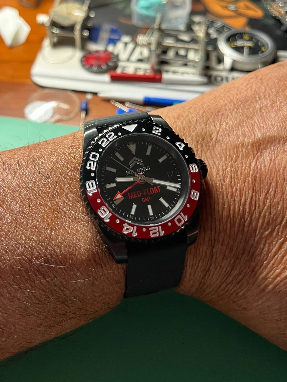 GMT- Watch . Mil-Spec Med-Float black case